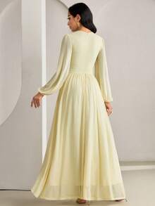 Veilorie 新款褶裥收腰优雅飘逸日常连衣裙，适合派对和度假 - 黃色 - 查看 6