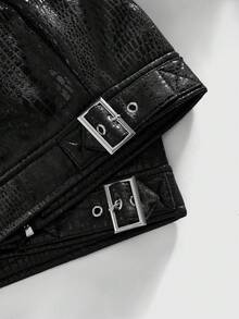 ROMWE MEN Street Life Chaqueta casual de ajuste holgado con cremallera y unicolor para hombre - Negro - Ver 6