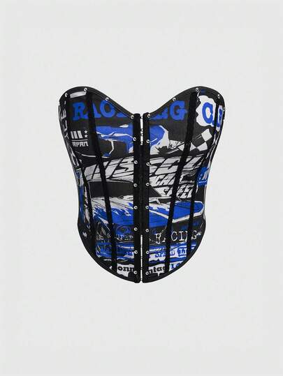 Damen Y2K Buchstaben-Muster Crop Top mit Knopfleiste vorne