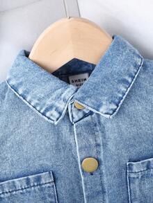 SHEIN 男婴时尚大胆街头服饰复古洗水蓝衬衫和裤子，春季和秋季