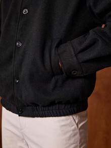 Officeau 男士高品质羊毛混纺立领夹克，时尚休闲外套，秋冬款 - 黑色 - 查看 7