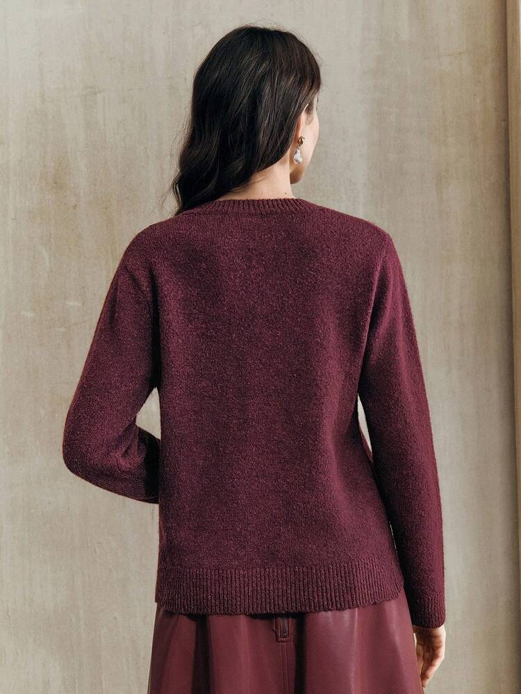 Elegant Chic Autumn/Winter Sweater With Embroidered Sequin & Rhinestone Floral Decor, Round Neck