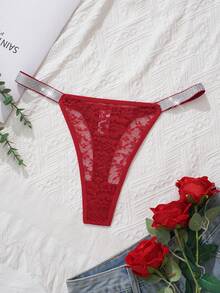 MidnightGlam Women's Sexy Lace Glitter Ribbon G-String Panty, Rave, Lingerie For Women,Sexy,Valentine's Day,Wedding - Burgundy - View 3