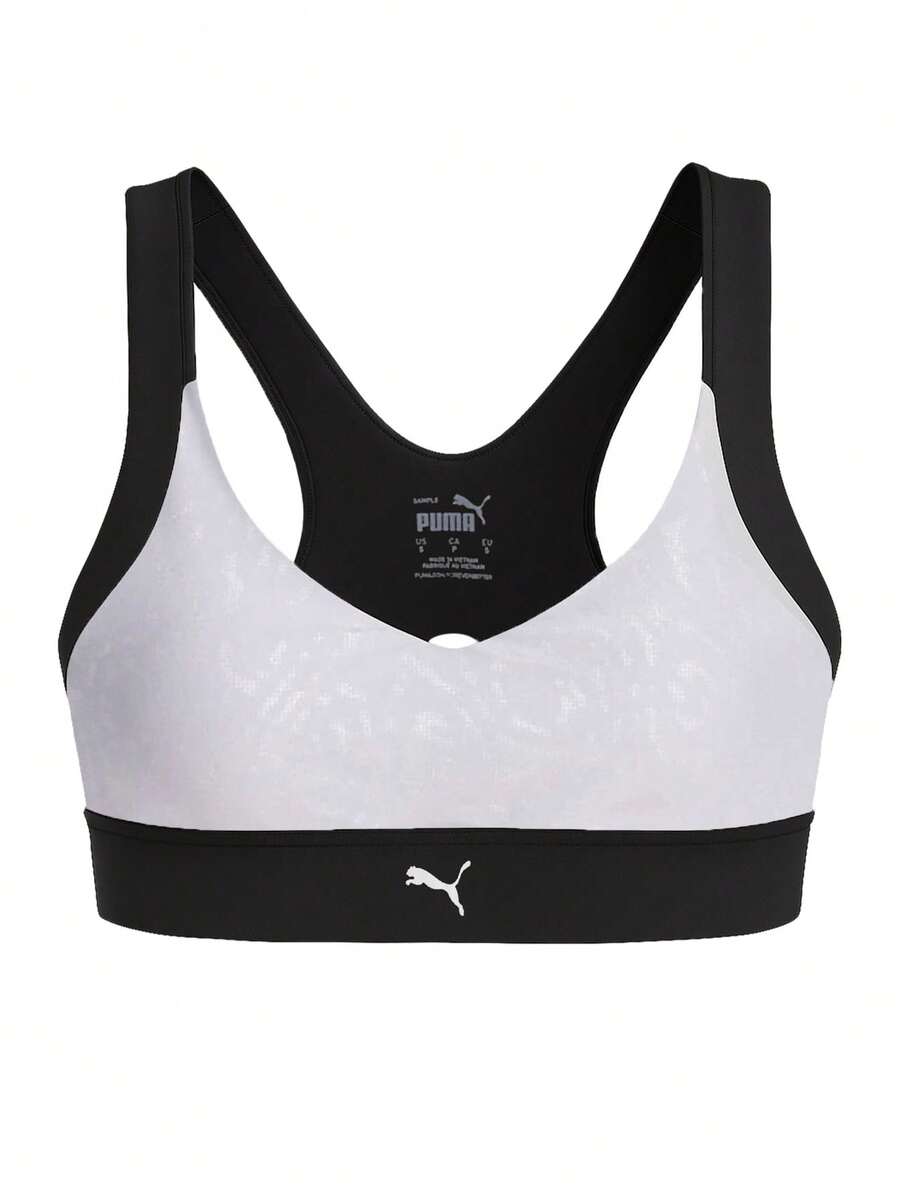 Puma Reflective All Over Print Women's Running Bra Black - Black and White - View 1