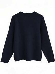 EMERY ROSE 百搭休闲宽松女式大码圆领长袖毛衣 - 藏蓝色 - 查看 2