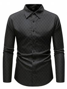 Manfinity Mode Áo sơ mi nam cỡ lớn thời trang thường ngày, cổ đứng, cài nút, tay dài, phù hợp cho công sở, đi làm, dự tiệc. Có thể phối với quần tây hoặc vest để dự tiệc, đám cưới, tuần trăng mật. Quà tặng ngày Valentine, quà tặng bạn trai. Áo sơ mi nam họa tiết, áo sơ mi nam công sở, áo sơ mi nam cao cấp, áo sơ mi đen nam, áo sơ mi thiết kế. - màu đen - Xem 3