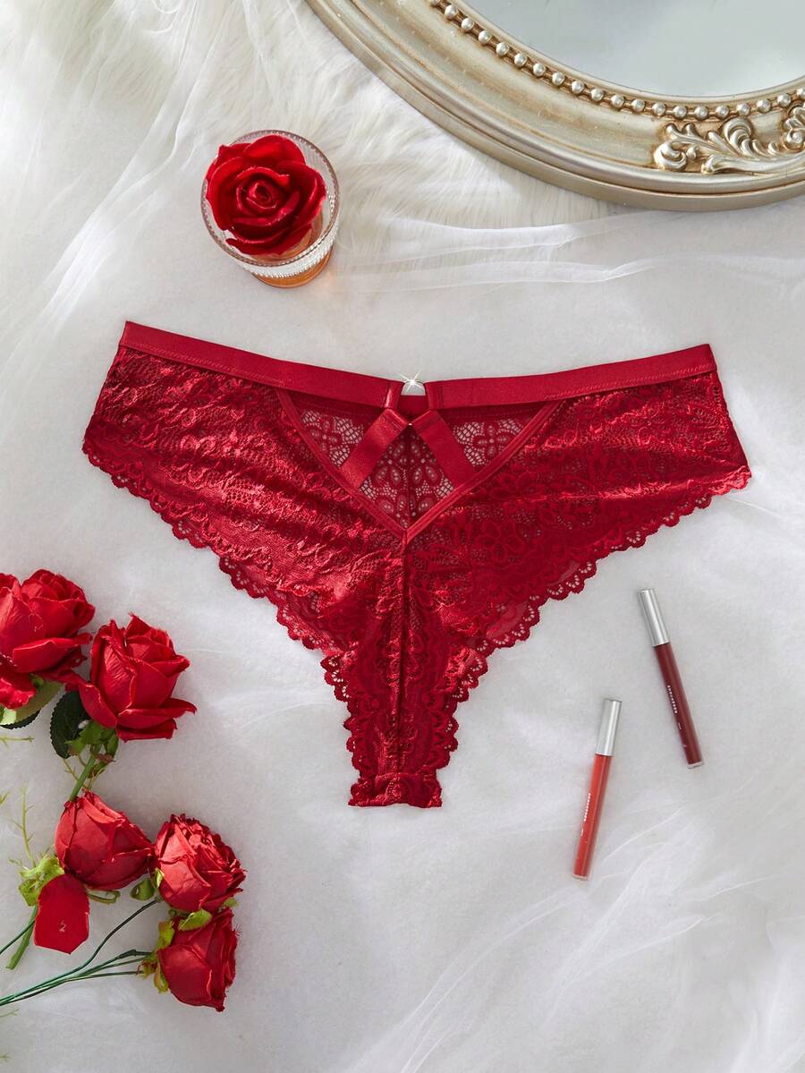 Plus Size Women Backless Lace Sexy G-String Thong Panties Plus Size Cheeky Panties Plus Size Lingerie Lace Panties Plus Size Cut Out Panties Plus Size High Waisted Lace Panties Plus Size - Burgundy - View 1
