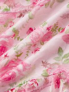 SHEIN MOD T-shirt à manches évasées à volants, à épaules dénudées, à motif floral et ourlet asymétrique - Style occidental bohème Y2K, Top à manches longues pour rendez-vous, soirée, bal de promo, festival et anniversaire - Multicolore - Voir 4