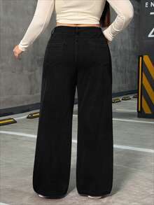 Flexra Women's Black Plain Denim Straight Leg Jeans With Tummy Control And Four-Way Stretch - Black - View 2