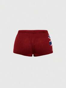 ROMWE Avant Bộ áo len và quần short dệt kim Union Jack phong cách đường phố Mỹ cổ điển dành cho nữ - Đỏ - Xem 2