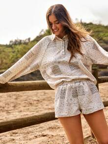 WESTFADE 拼接花卉绗缝中腰褶皱宽松A字运动短裤，适合春季、度假、夏季、春假、节日、休闲、可爱、波西米亚风、纳什维尔、乡村音乐会、西部牛仔风等场合。 - 粉色 - 查看 5