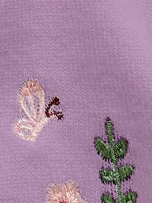 SHEIN Newborn Baby Girl Floral Cartoon Rabbit Embroidery Single-Breasted Knit Cardigan - Mauve Purple - View 10