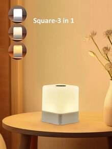 1PC Night Lamp 3 In 1 Light Colors Round/Square Touch Switch Light Colors Changeable Brightness Dimmable Type-C Rechargeable Mini Table Lamp For Room Bedside Hotel Living Room - multicolor - View 7