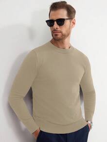 Manfinity Mode Maglione da uomo a girocollo tinta unita, a maniche lunghe, adatto per l'autunno e l'inverno