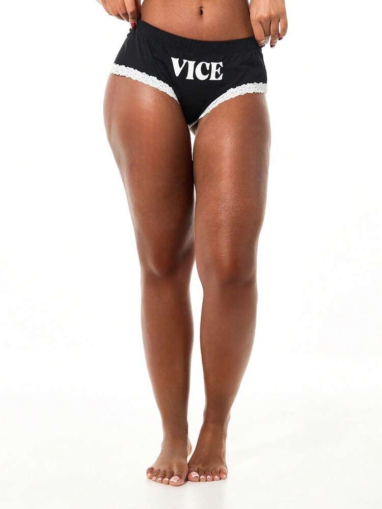 SUMWON WOMEN Vice Print Lace Trim Briefs