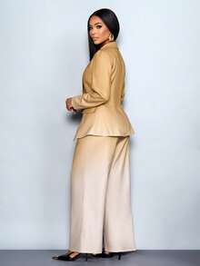 SOLERSUN 性感优雅通勤休闲派对秋冬长袖女士套装渐变商务办公外套棕色复古风格 - 黃色 - 查看 2