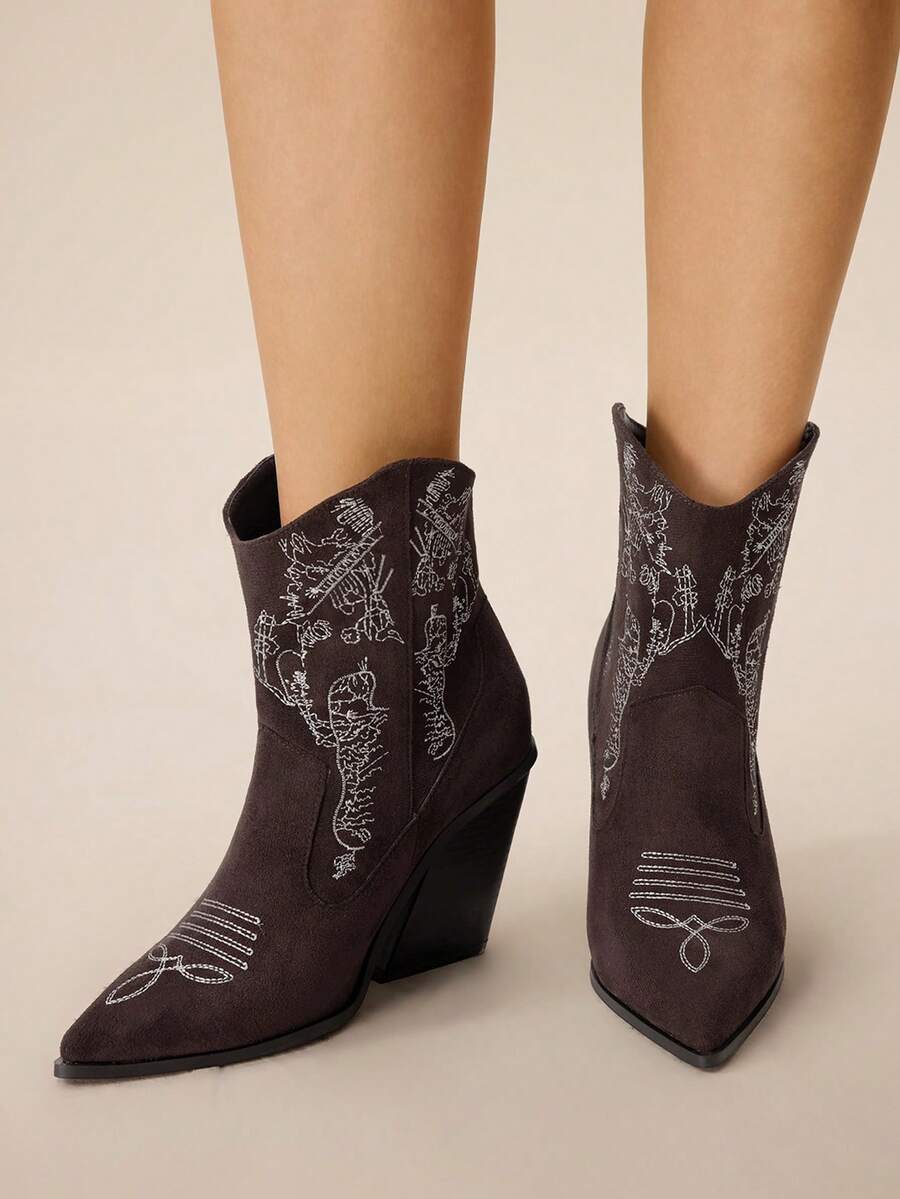Styleloop Giày bốt cổ ngắn cổ điển đơn giản dành cho nữ - Cà phê nâu - Xem 1