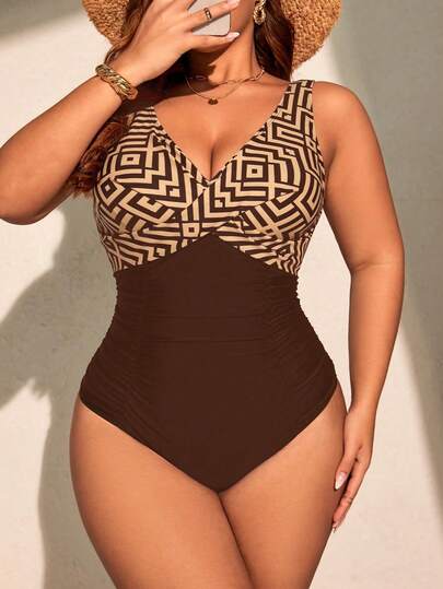 Swim Lushoire 2026 Summer Women's Beach Bikini, Plus Size One-Piece Swimsuit, Women's Swimwear, Ladies Swimsuit, Women's Beach One Piece Swimsuit, Plus Size Tummy Control One-Piece Swimsuit, Ladies Holiday Outfit, Elegant Women's Beach Swimwear, Retro Style Swimsuit Plus Size Bathing Suit Brown Swimsuit Plus Size Plus Size One Piece Swimsuit