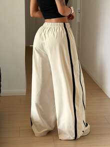 StreetHx 女士抽绳腰阔腿休闲宽松运动筒裤