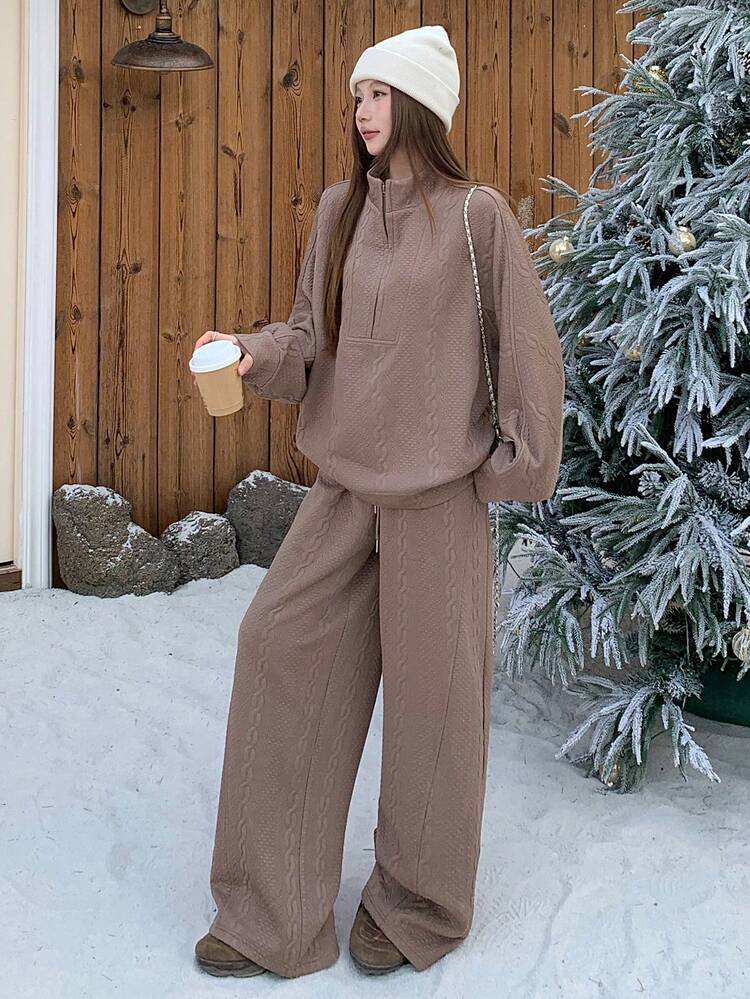 Women's Solid Color Minimalist Crew Neck Long Sleeve Top And Pants 2-Piece Set Lounge Sets For Women