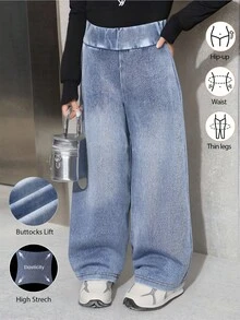 Pantalones sueltos de punto vaquero azul para niña joven