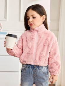 SHEIN Little Byeori معطف فرو اصطناعي كاجوال للفتاة الصغيرة - وردي - مشاهدة 5