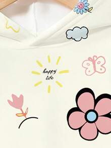 2 件套女孩秋冬时尚创意可爱卡通天使翅膀花心图案印花休闲保暖舒适服装，包括连帽运动衫和运动裤 - 彩色 - 查看 8