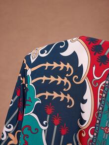 JIAN LASALA All-Over Print V Neck Flared Long Sleeve Button-Up Front Wide-Leg Long Women Jumpsuit Green Pajama Sleepwear Elegant Jumpsuit Bohemian Clothes Women Party Wedding Guest - Multicolor - View 8