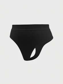 SHEIN 1 件女士无缝简约舒适丁字裤 - 黑色 - 查看 5