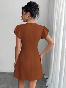 SHEIN ChicEase Đầm ngắn tay cài nút phong cách Trung Hoa cổ điển - Rỉ Nâu - Xem 2