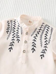 Cozy Pixies 2pcs Baby Boy Floral Print Mandarin Collar Long Sleeve Cardigan Shirt And Elastic Waist Pants Set - Blue and White - View 4