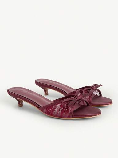 CUCCOO CHICEST Damen elegante, vielseitige Pendler-Schuhe mit transparenter Spitze, Schleifen-Dekor und Kitten-Heel Offene Zehenpartie