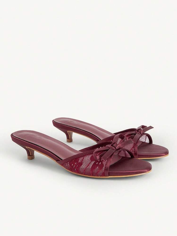 CUCCOO CHICEST Giày cao gót hở mũi phối ren mỏng đa năng thanh lịch dành cho nữ - Màu Đỏ Sâu - Xem 1