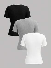 Girlism Teen Girl Plain Round Neck Casual Versatile Short Sleeve T-Shirt