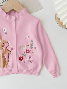 SHEIN LMoss Kids LMoss 可爱卡通印花长袖开衫，适合女婴，秋冬 - 粉色 - 查看 8