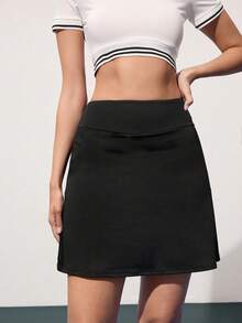 CourtClass Black Mid Length A Line Golf Skirt For Women, With Non-Detachable Shapewear Shorts + Zipper Pockets,Tee Holder, Breathable & Quick - Dry Skirt For Golf Courses & Daily Wear