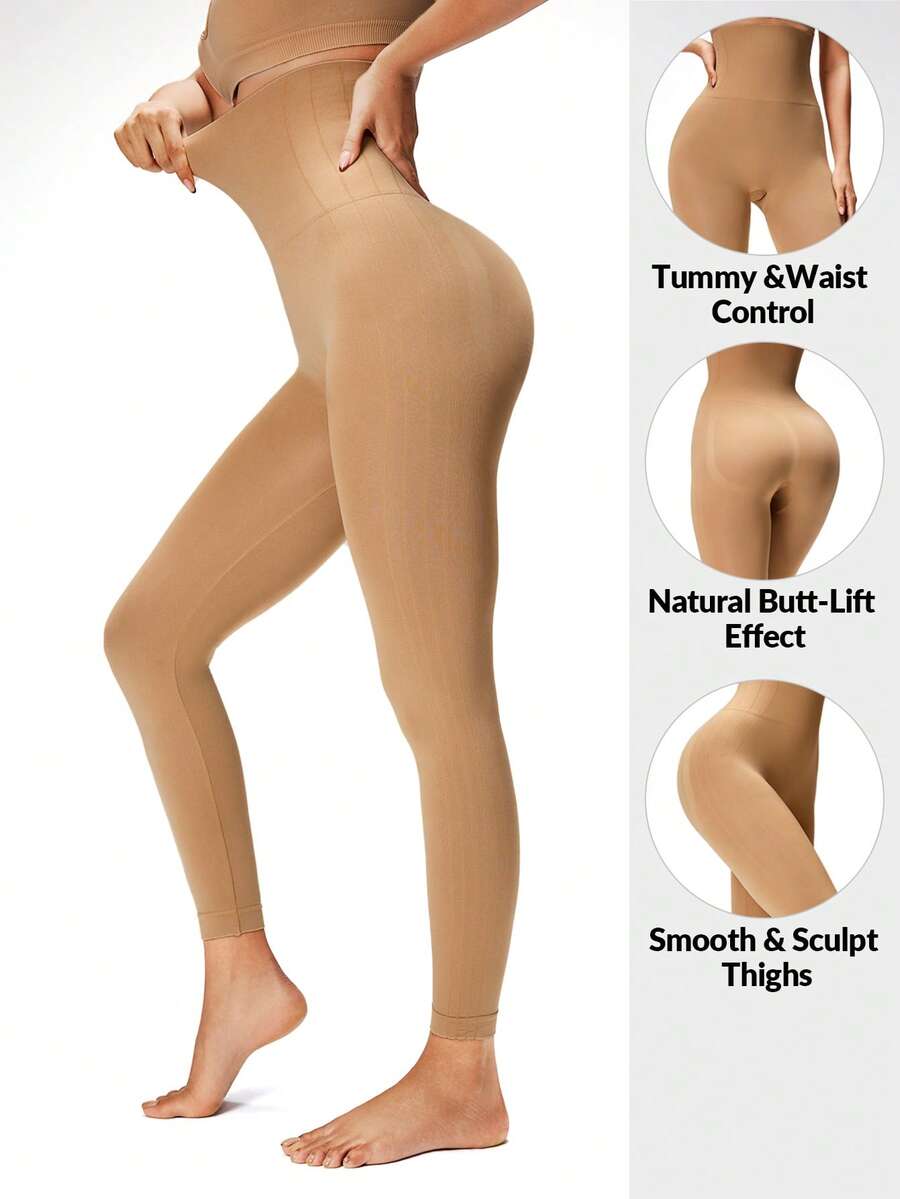 SHAPORA 女士无缝高腰紧身塑形提拉裤，女士塑形内衣，女士塑身衣，适合居家、通勤、运动和外出穿着 - 杏色 - 查看 1