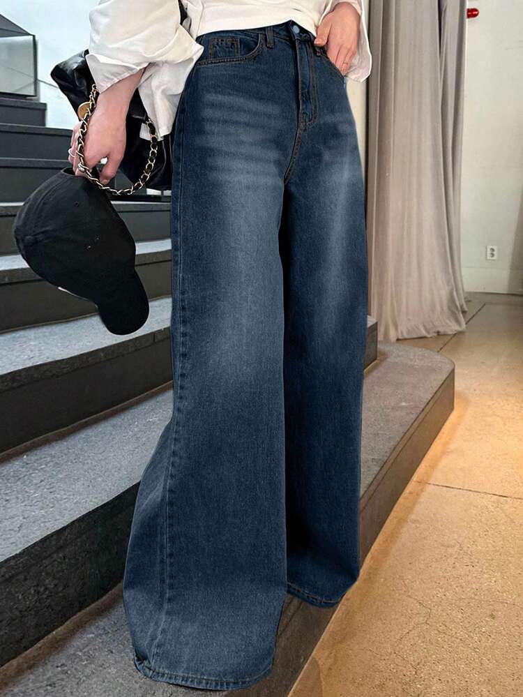 Loose High Waist Slimming Straight Leg Jeans, Minimalist & Versatile, Comfortable Ankle-Length Pants For Women