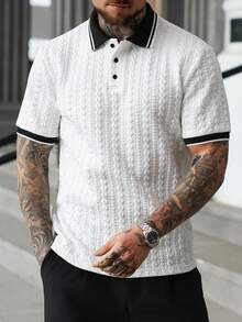 Manfinity CasualCool 男士提花针织休闲短袖Polo衫 - 白色 - 查看 2