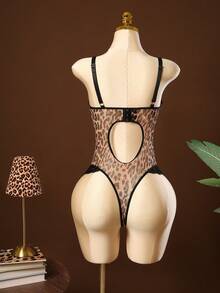 Plusstorlek Dam Leopardmönster Sexig Spets Patchwork Camisole Bodysuit - Multifärgad - Visa 2