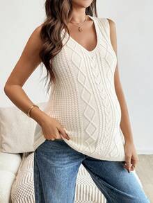 SHEIN Maternity Solid Color Minimalist Sleeveless Sweater Vest, Everyday Wear Going Out Top - Apricot - View 5