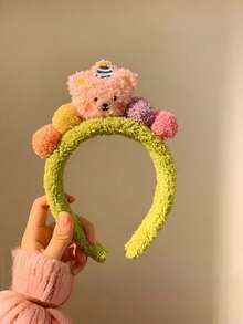 Diadema con orejas de oso adorable para mujeres, diadema antideslizante para mascarilla facial con orejeras de felpa, accesorio de moda para el cabello para las temporadas de otoño e invierno - Multicolor - Ver 13
