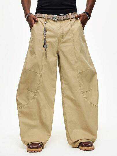 Goth Men's Loose Fit Pocket Distressed Straight Leg Jeans, Casual Street Style