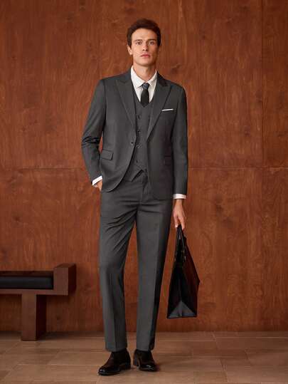 Officeau 男士三件套时尚修身西装套装，包括西装外套、马甲和西裤，经典正式商务婚礼礼服，适合男士休闲穿着，春夏皆宜。