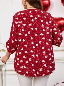 EMERY ROSE Áo kiểu nữ cỡ lớn Valentine mùa xuân, họa tiết chấm bi đỏ và trái tim, tay lửng màu đỏ tía, thích hợp cho kỳ nghỉ xuân, du lịch, đi chơi, mẫu mới năm 2026, đơn giản và thời trang cho mặc hàng ngày. - Đỏ - Xem 4
