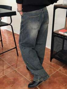 DAZY Herrjeans i mörkblå, tvättade vintage-modell, höst - Blå - Visa 2