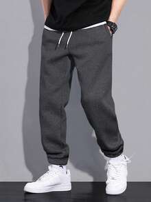Manfinity Homme Men's Casual Solid Color Drawstring Waist Jogger Sweatpants - Dark Grey - View 3