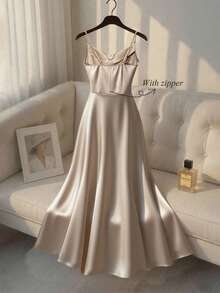 SHEIN Franclia 女士优雅缎面珍珠吊带裙，A 字廓形，适合通勤、派对和活动