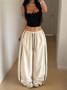 StreetHx 女士抽绳腰阔腿休闲宽松运动筒裤