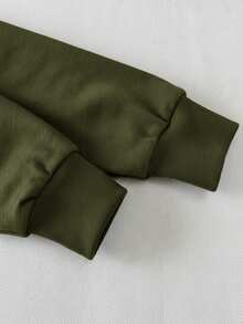 SHEIN LUNE 两件套女士休闲卫衣和开衩裙套装，春季女装，休闲百搭 - 軍綠色 - 查看 5